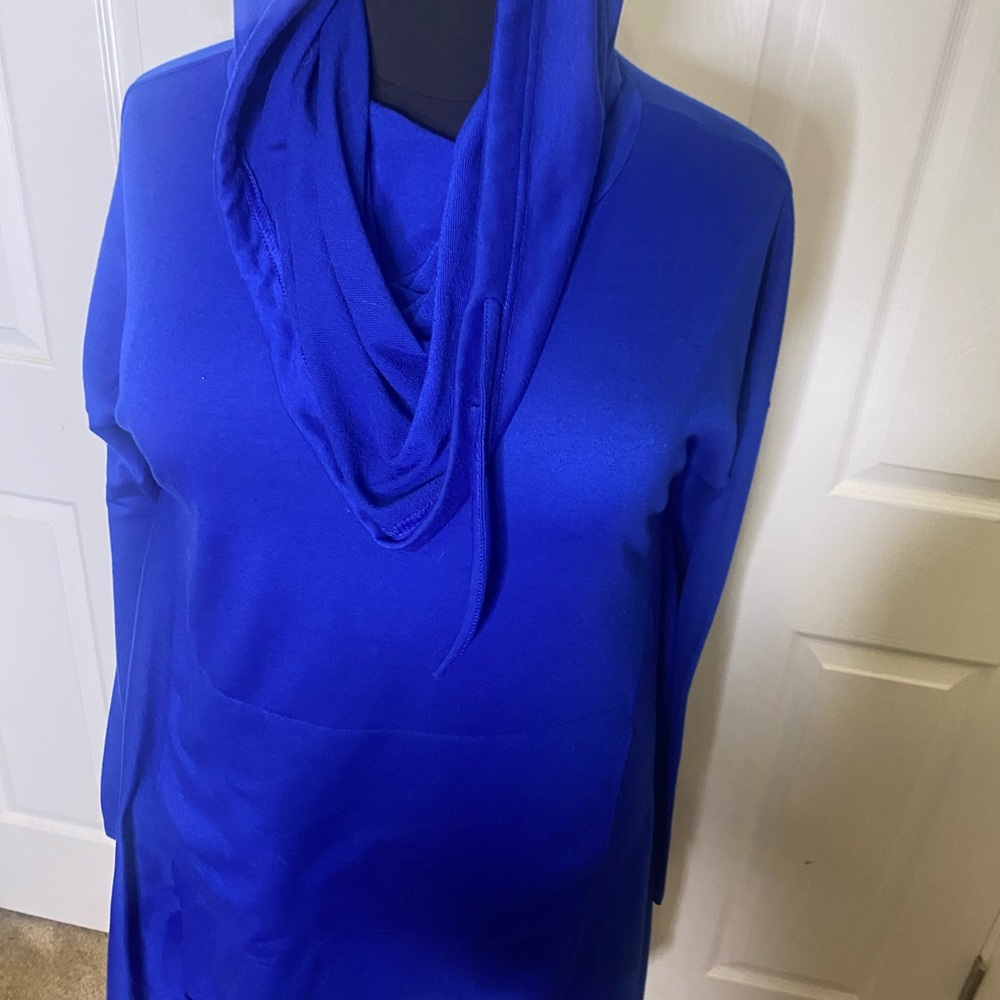 Blue plus size sweatshirt Hoodie Cowl Neck Style High Low Sweatshirt Size 1X